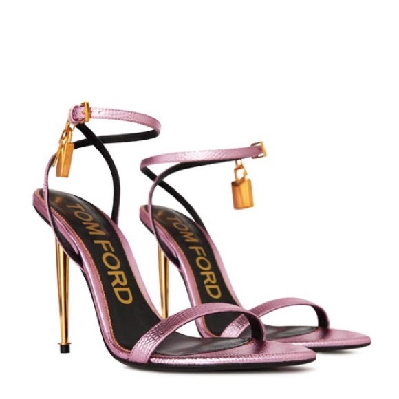 Tom Ford Padlock 105 Lock Pink Leather Heeled Sandals Sz 40 - Picture 7 of 17